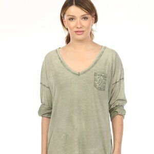 Olive V Neck 100% Cotton Top